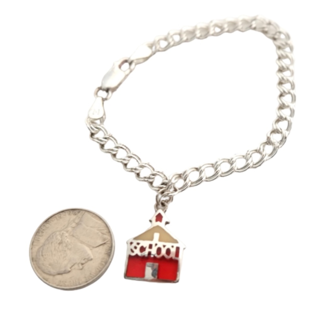 Solid Sterling Silver Bracelet With Dangling Scho… - image 3